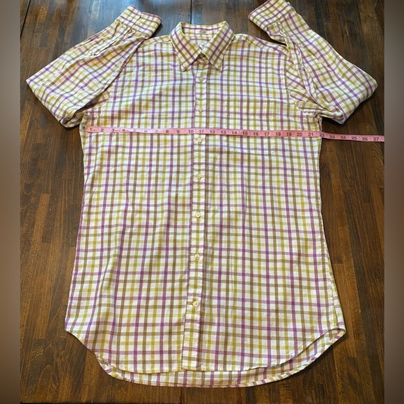 Peter Millar Plaid Button Down Mens Shirt Size M 100% Cotton Purple Green White - Picture 7 of 9